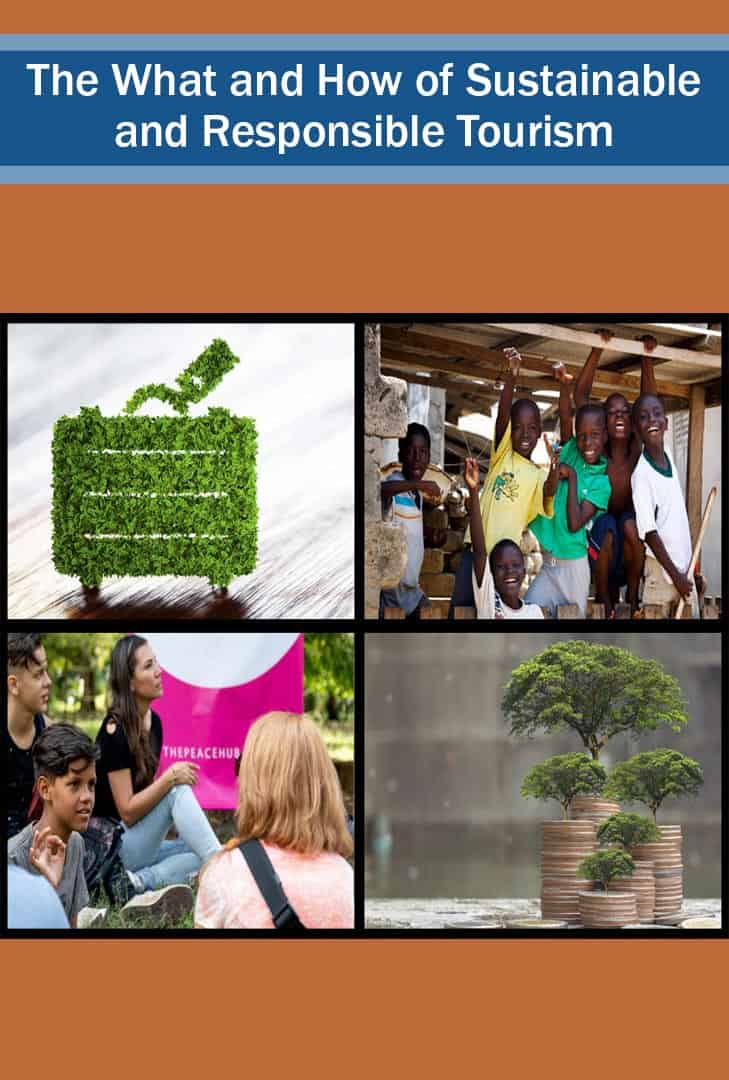 The What and How of Sustainable and Responsible Tourism_Pintrest image explaining sustainability in tourism has 4 distince categories.
