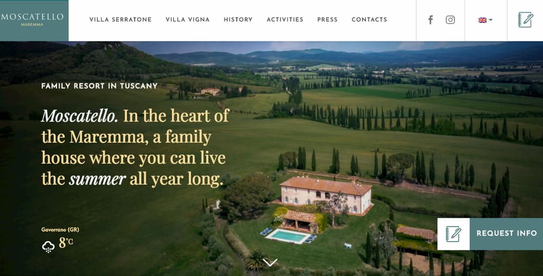 website homepage - moscatello resort 