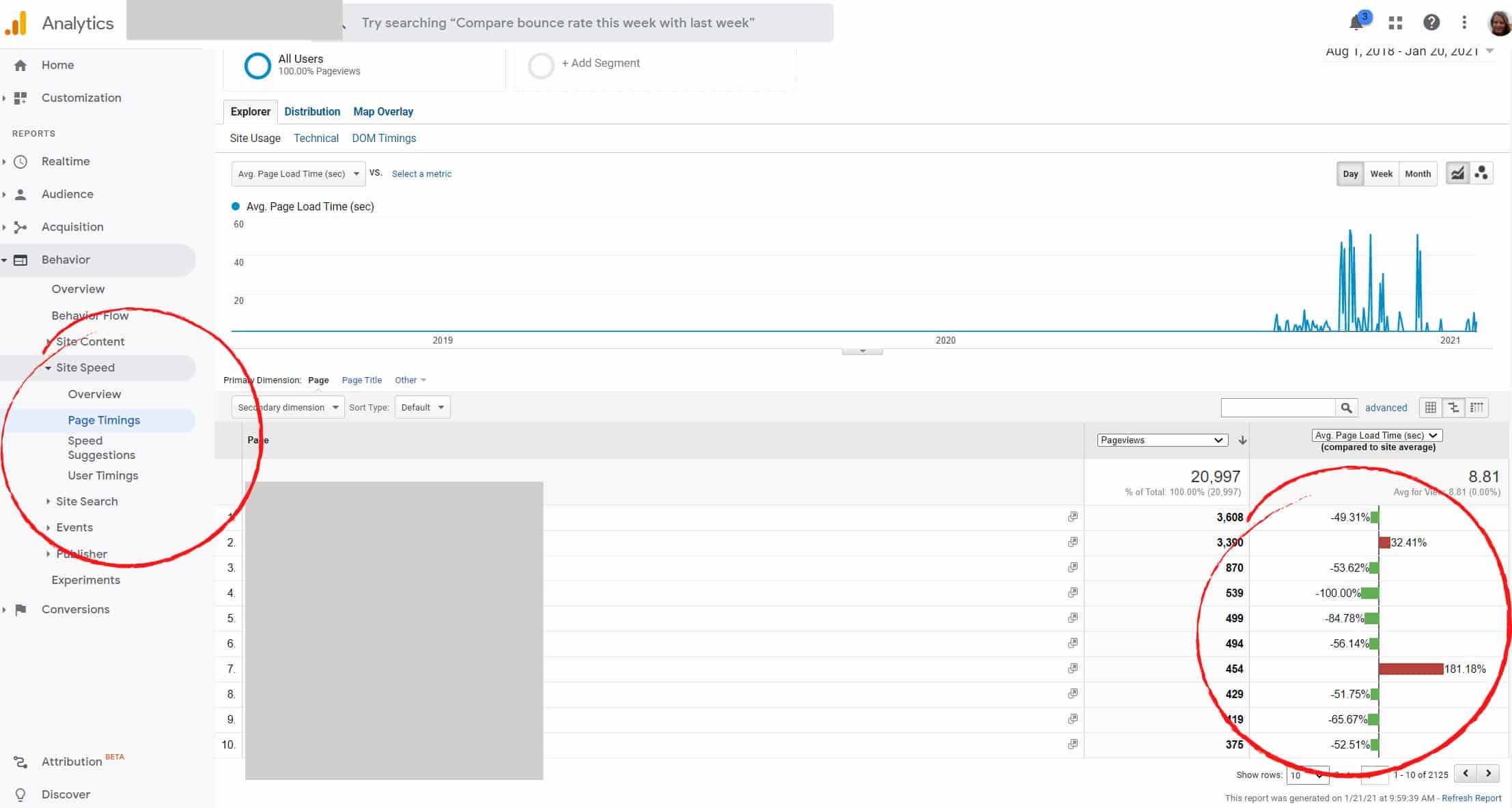 where to find page timings in Google Analytics